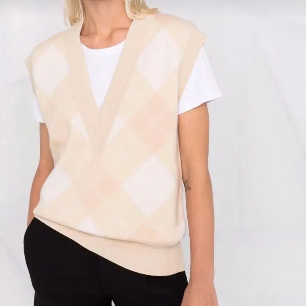 NWT Sandro Paris Flavio Wool/Cashmere Blend Knitted Vest Argyle Ecru Size 1